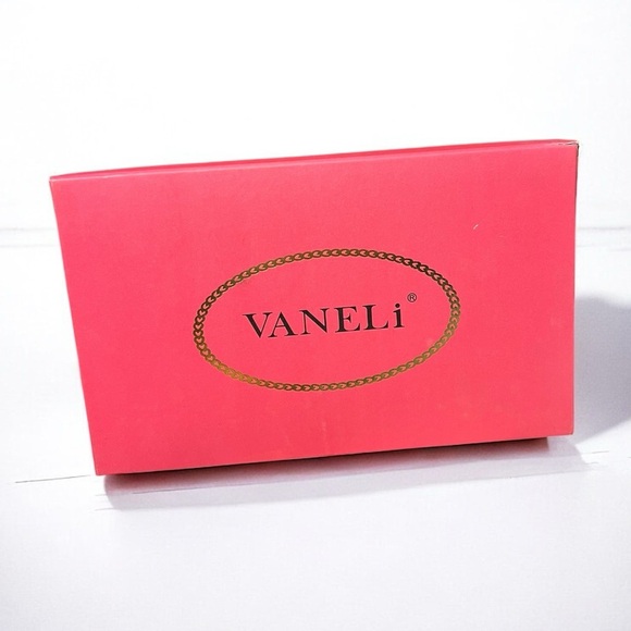 🌻NEW w/box Vaneli Hilde Black Leather Cross Band Low Wedge Slides Size 6W WIDE - Picture 12 of 14